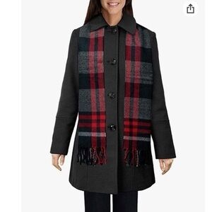London Fog Wool blend scarf coat, pea coat style, size L, great condition